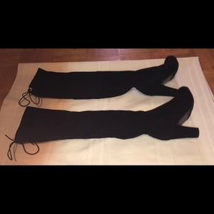 Black velvet knee high boots